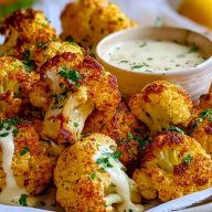 Crispy Baked Cauliflower Bites with Garlic Sauce