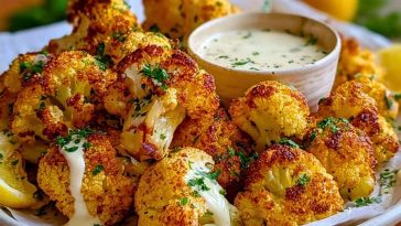 Crispy Baked Cauliflower Bites with Garlic Sauce