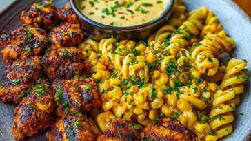 Crispy Chicken Bites & Blackened Cajun Alfredo with Roasted Corn Twists