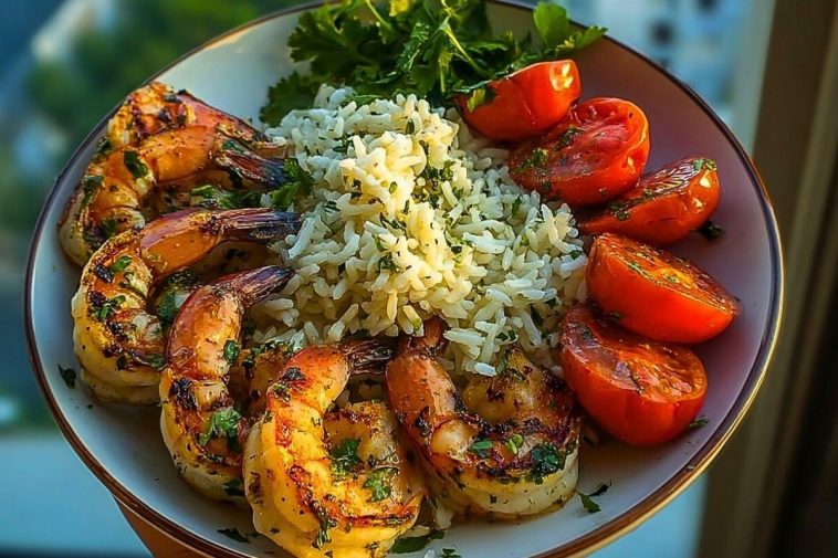 Delicious Creamy Garlic Butter Shrimp Bowl Recipe with Herb Rice