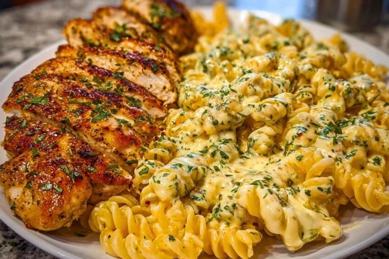 Delicious Creamy Garlic Parmesan Chicken and Cheesy Twisted Pasta Recipe