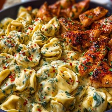 Easy Creamy Velveeta Chicken Tortellini with Mozzarella Garlic Sauce One-Pot Dinner