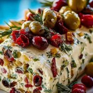 Festive Holiday Antipasto Cream Cheese Log