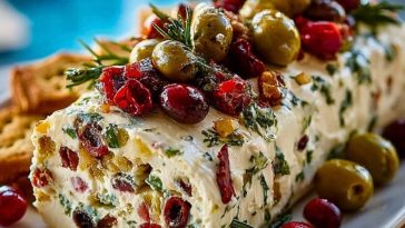 Festive Holiday Antipasto Cream Cheese Log