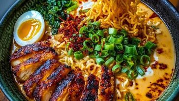 Fiery Chicken Ramen with Creamy Garlic Sauce 1