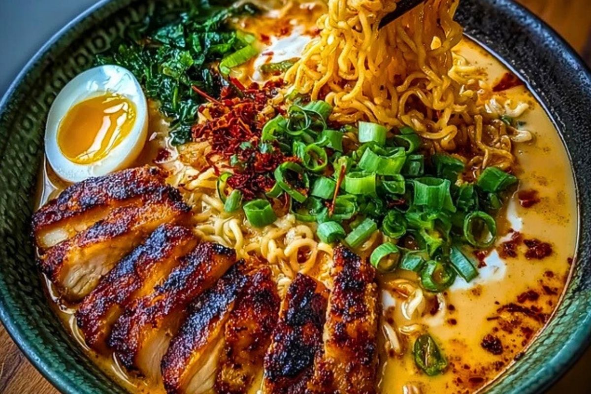 Fiery Chicken Ramen with Creamy Garlic Sauce 1