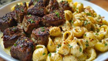 Garlic Butter Steak Bites & Creamy Chipotle White Cheddar Shells