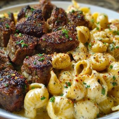 Garlic Butter Steak Bites & Creamy Chipotle White Cheddar Shells