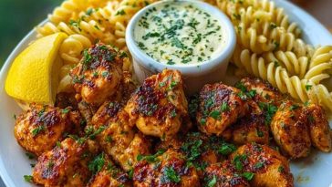 Lemon Cajun Chicken Bites with Creamy Garlic Herb Alfredo Twists 1