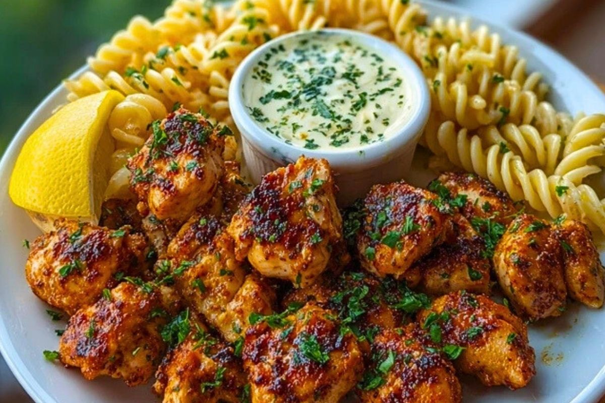 Lemon Cajun Chicken Bites with Creamy Garlic Herb Alfredo Twists 1