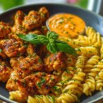 Lemon Pepper Chicken Bites & Roasted Red Pepper Cajun Alfredo Twists 1