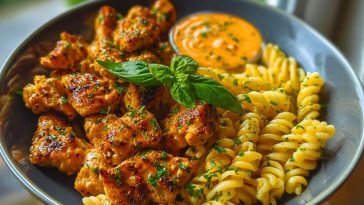 Lemon Pepper Chicken Bites & Roasted Red Pepper Cajun Alfredo Twists 1