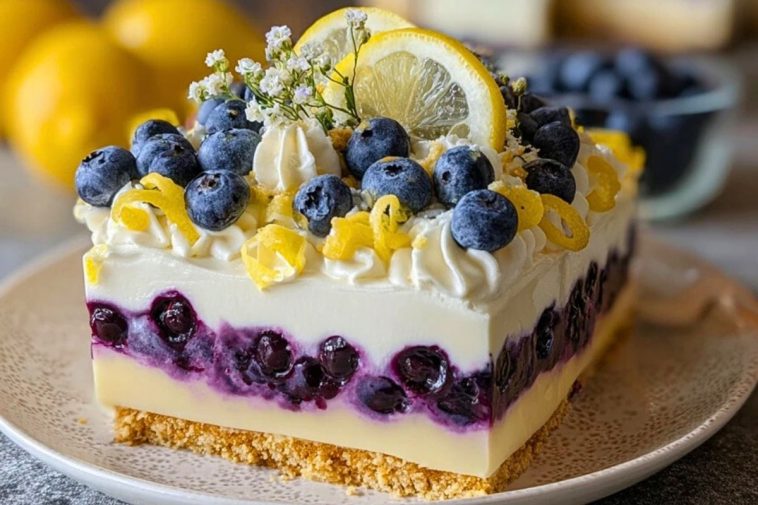 No-Bake Lemon dazzling Blueberry cream Cake