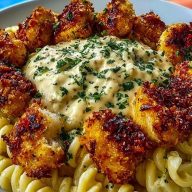 Parmesan Crusted Chicken Bites & Smoked Cajun Alfredo Gemelli