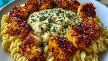 Parmesan Crusted Chicken Bites & Smoked Cajun Alfredo Gemelli