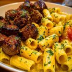 Rigatoni in Garlic Butter Parmesan Cream Sauce with Cajun Steak Tips 1