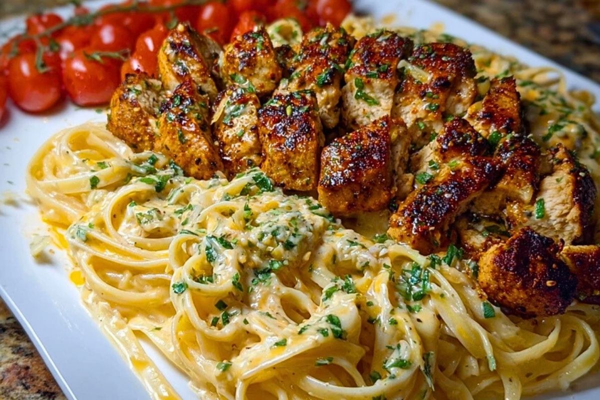 Savory Cajun Chicken and Creamy Garlic Parmesan Linguine 1