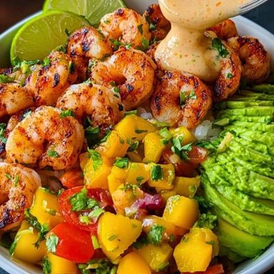 Shrimp and Avocado Bowls with Mango Salsa & Lime-Chili Sauce