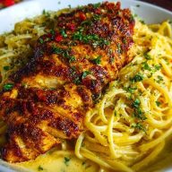 Spicy Cajun Chicken with Garlic Parmesan Linguine