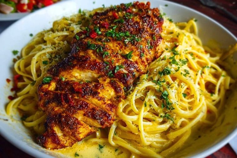 Spicy Cajun Chicken with Garlic Parmesan Linguine