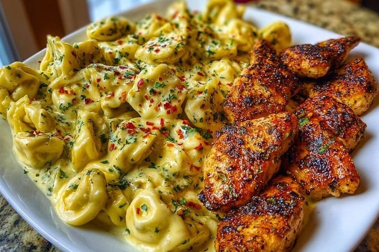 Spicy Garlic Chicken Tortellini in Cheesy Alfredo Cream