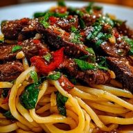 Sweet and Spicy Garlic Steak Pasta