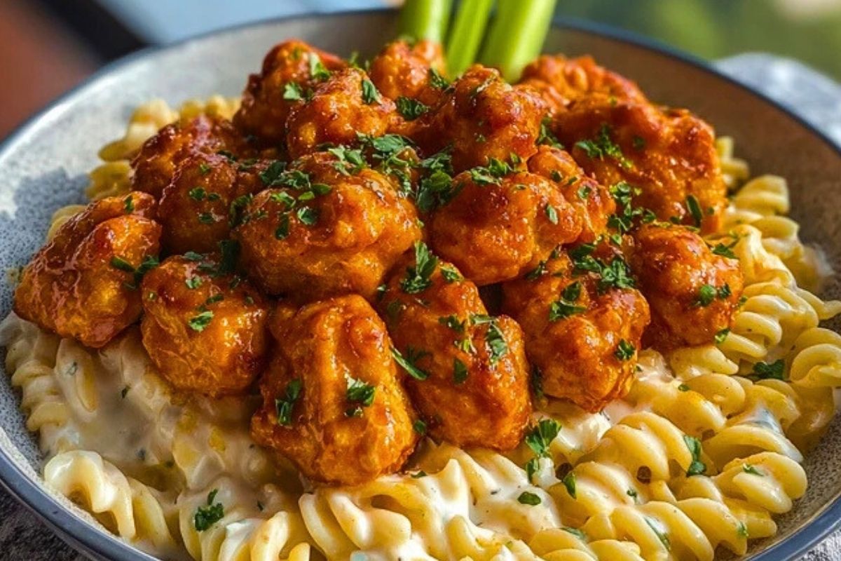 Ultimate Buffalo Garlic Chicken Bites Recipe with Ranch Cajun Alfredo Twisted Pasta 1