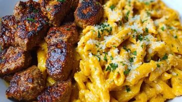 Ultimate Cajun Steak Tips Recipe with Cheesy Penne Parmesan Sauce
