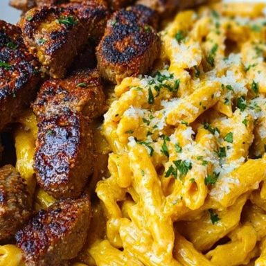 Ultimate Cajun Steak Tips Recipe with Cheesy Penne Parmesan Sauce