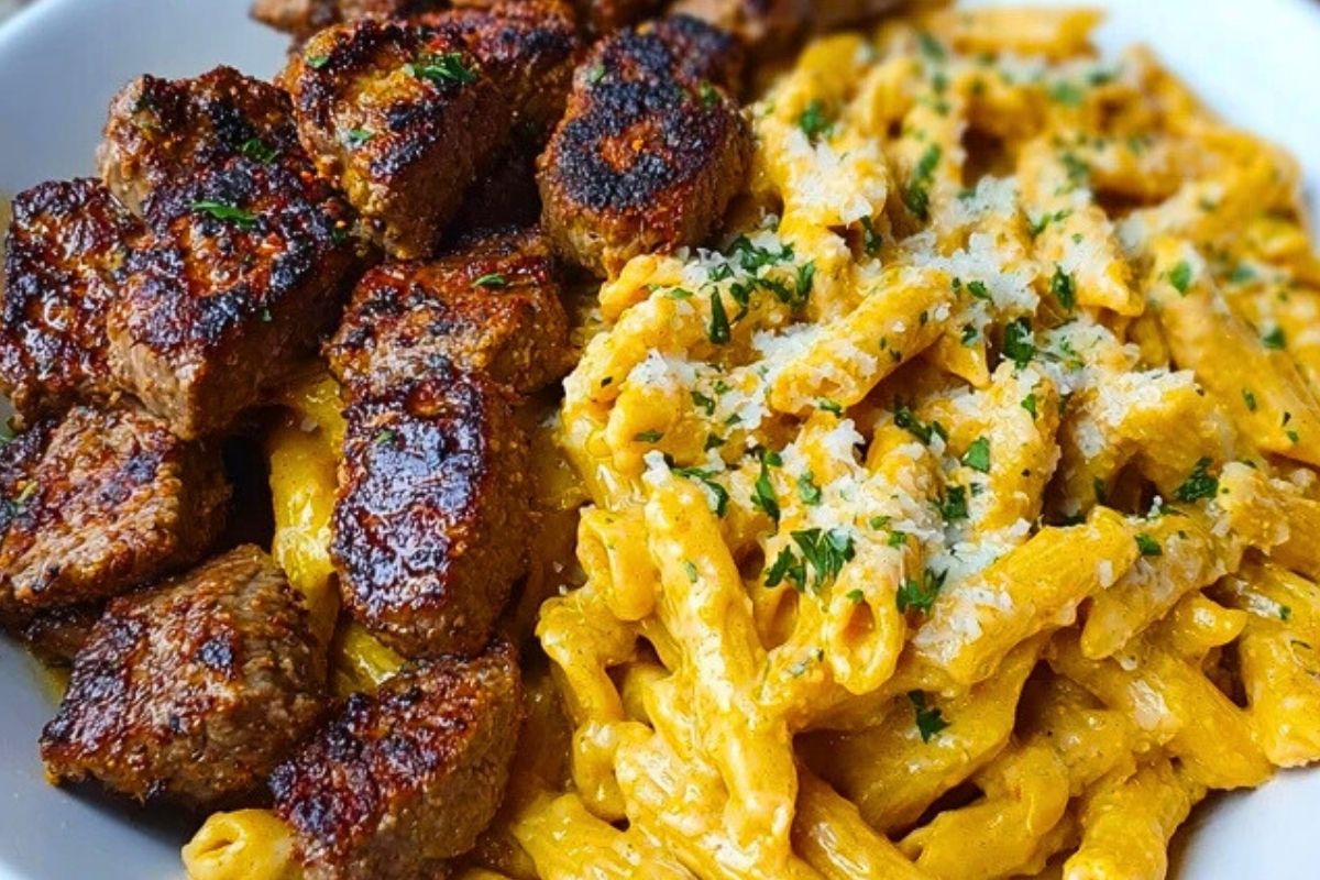 Ultimate Cajun Steak Tips Recipe with Cheesy Penne Parmesan Sauce