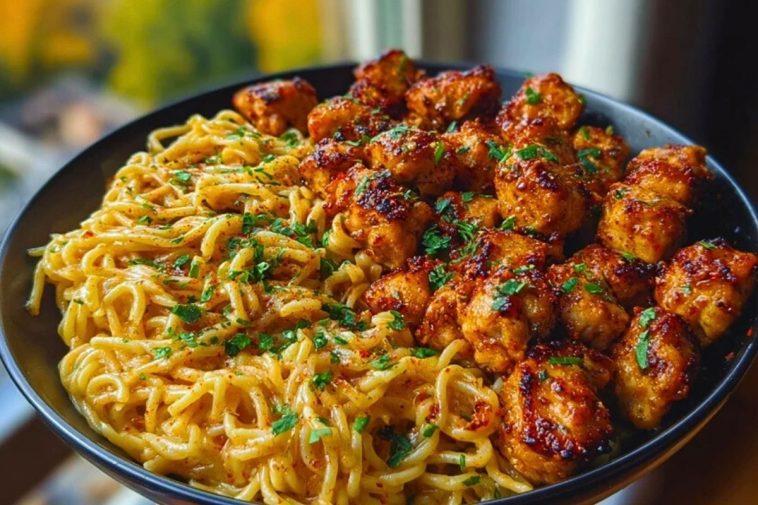Ultimate Garlic Butter Chicken Bites with Spicy Cajun Alfredo Twisted Pasta Recipe
