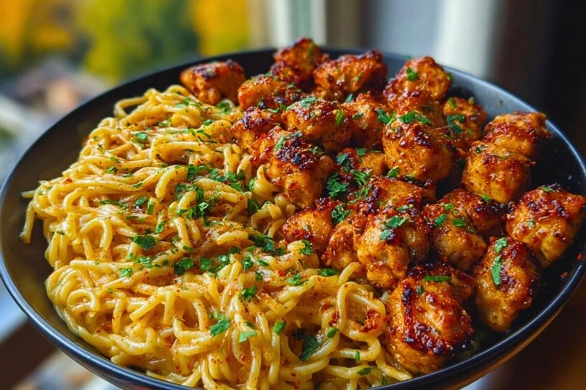 Ultimate Garlic Butter Chicken Bites with Spicy Cajun Alfredo Twisted Pasta Recipe
