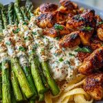 Ultimate Greek Chili Chicken Alfredo Recipe with Smoked Feta Cream & Crispy Parmesan Asparagus 1