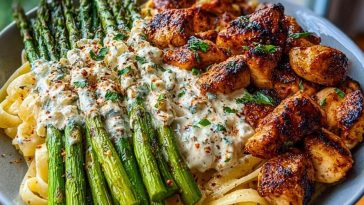 Ultimate Greek Chili Chicken Alfredo Recipe with Smoked Feta Cream & Crispy Parmesan Asparagus 1