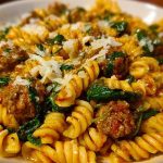 Weeknight Garlic Butter Rotini with Beef, Italian Sausage and Spinach 1