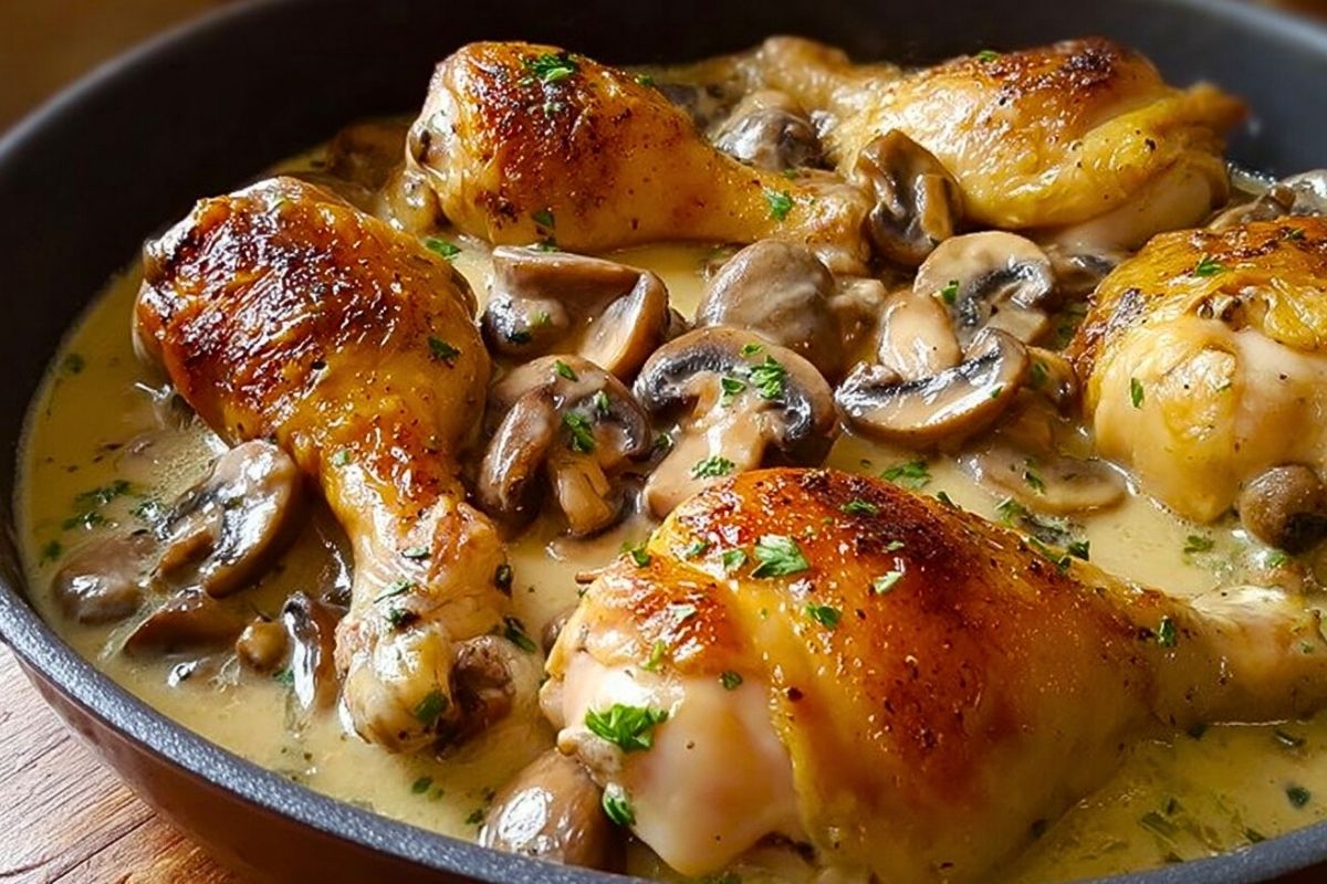 Baked Chicken Legs with Cream of Mushroom Sauce