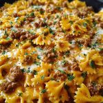 Cajun Cream Cheese Alfredo Bowties with Spiced Ground Beef