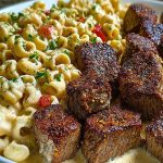 Cajun Steak Bites with Cheesy Garlic Shell Pasta Skillet