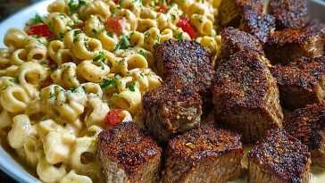 Cajun Steak Bites with Cheesy Garlic Shell Pasta Skillet