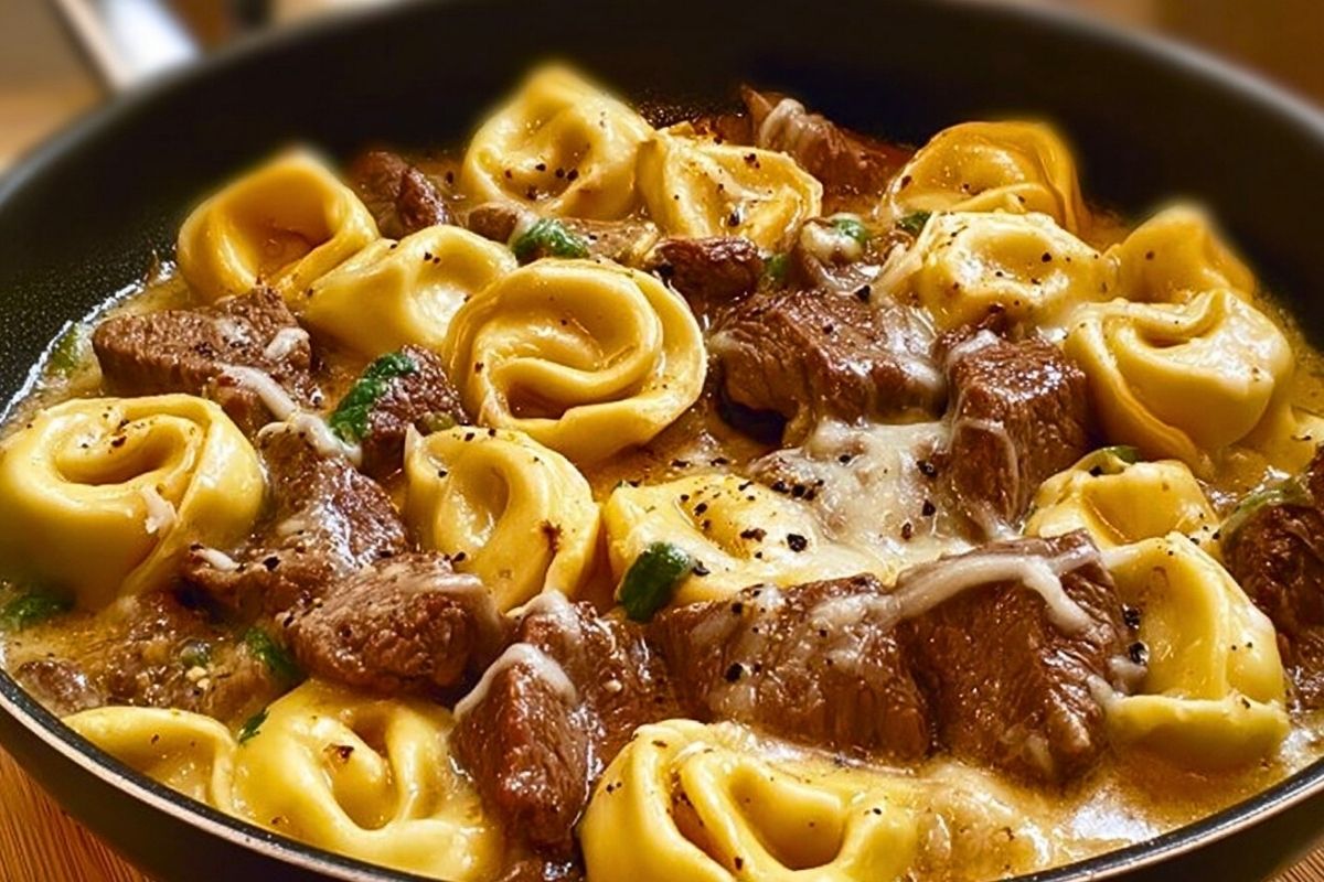 Cheesesteak Tortellini in Rich Provolone Sauce