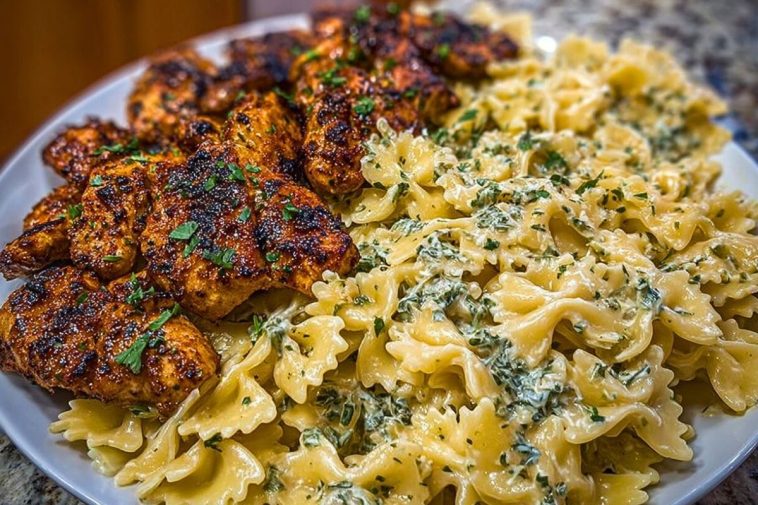 Cheesy Bowtie Pasta with Garlic Parmesan Chicken