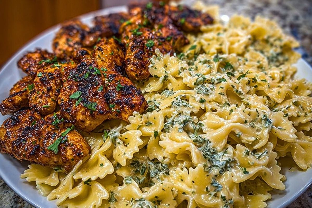 Cheesy Bowtie Pasta with Garlic Parmesan Chicken