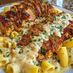 Cheesy Garlic Butter Chicken Bites with Rigatoni in Alfredo Sauce