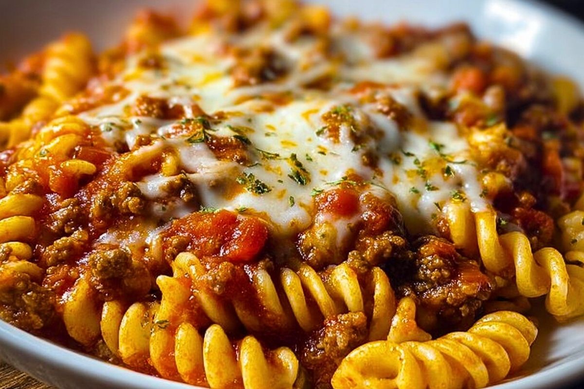 Cheesy Velveeta Rotini with Italian Beef Marinara