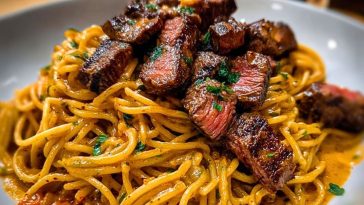 Creamy Cajun Garlic Butter Spaghetti with Beef Strips