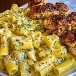 Creamy Garlic Parmesan Chicken with Cheesy Penne Pasta