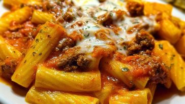 Creamy Velveeta Rigatoni with Italian Beef Marinara