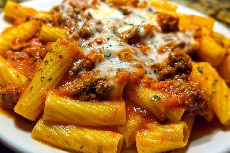 Creamy Velveeta Rigatoni with Italian Beef Marinara