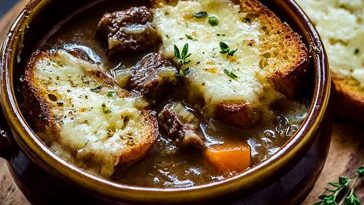 French Onion Short Rib Soup with Gruyère Toast