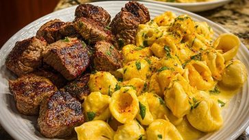 Garlic Butter Steak Bites & Loaded Cheddar Alfredo Shells